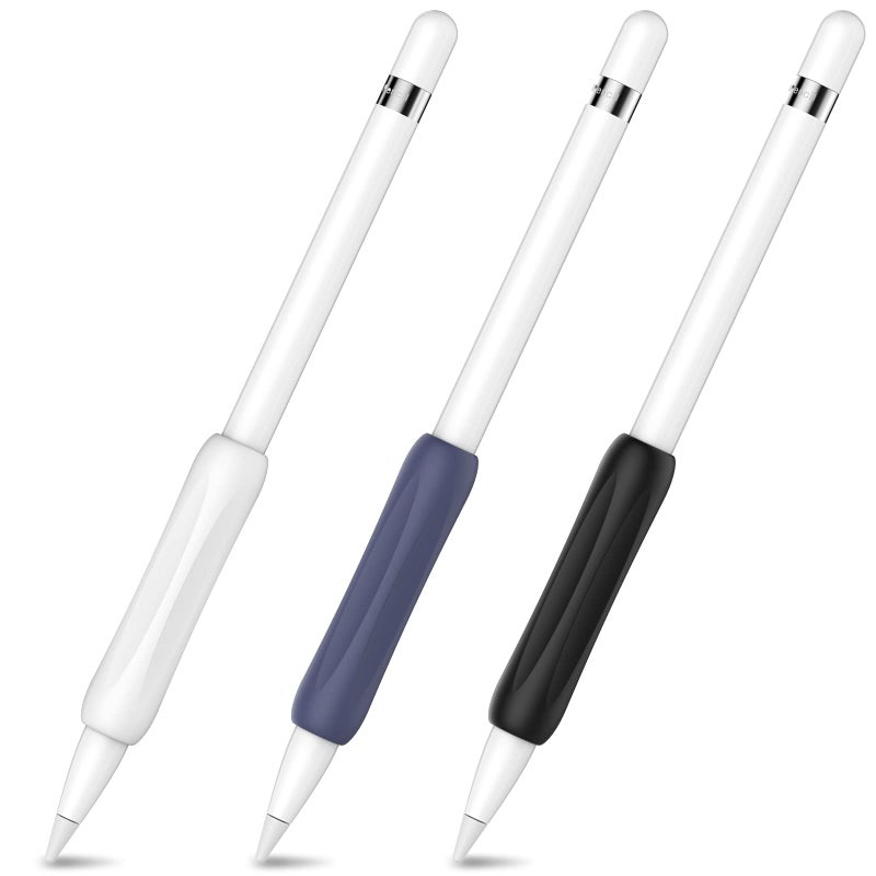 AhaStyle 3 Pack Silicone Grips Holders for Apple Pencil (USB-C) & Apple Pencil (1st / 2nd Generation) Ergonomic Protective Skin Sleeve Compatible with iPad Pen (White,Midnight Blue,Black) - Image 1
